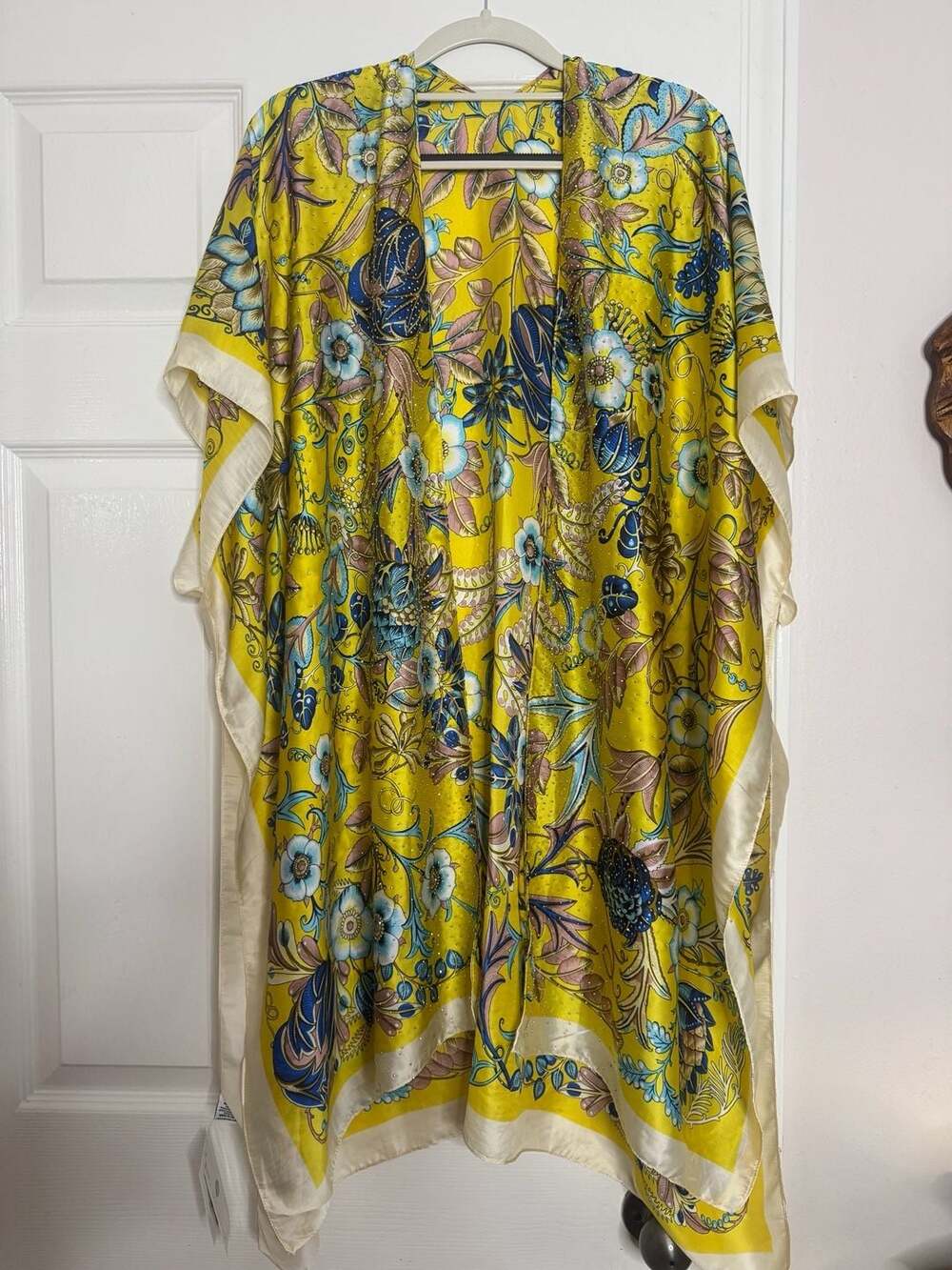 Jessica McClintock Yellow Floral Rhinestone Embellished Kimono